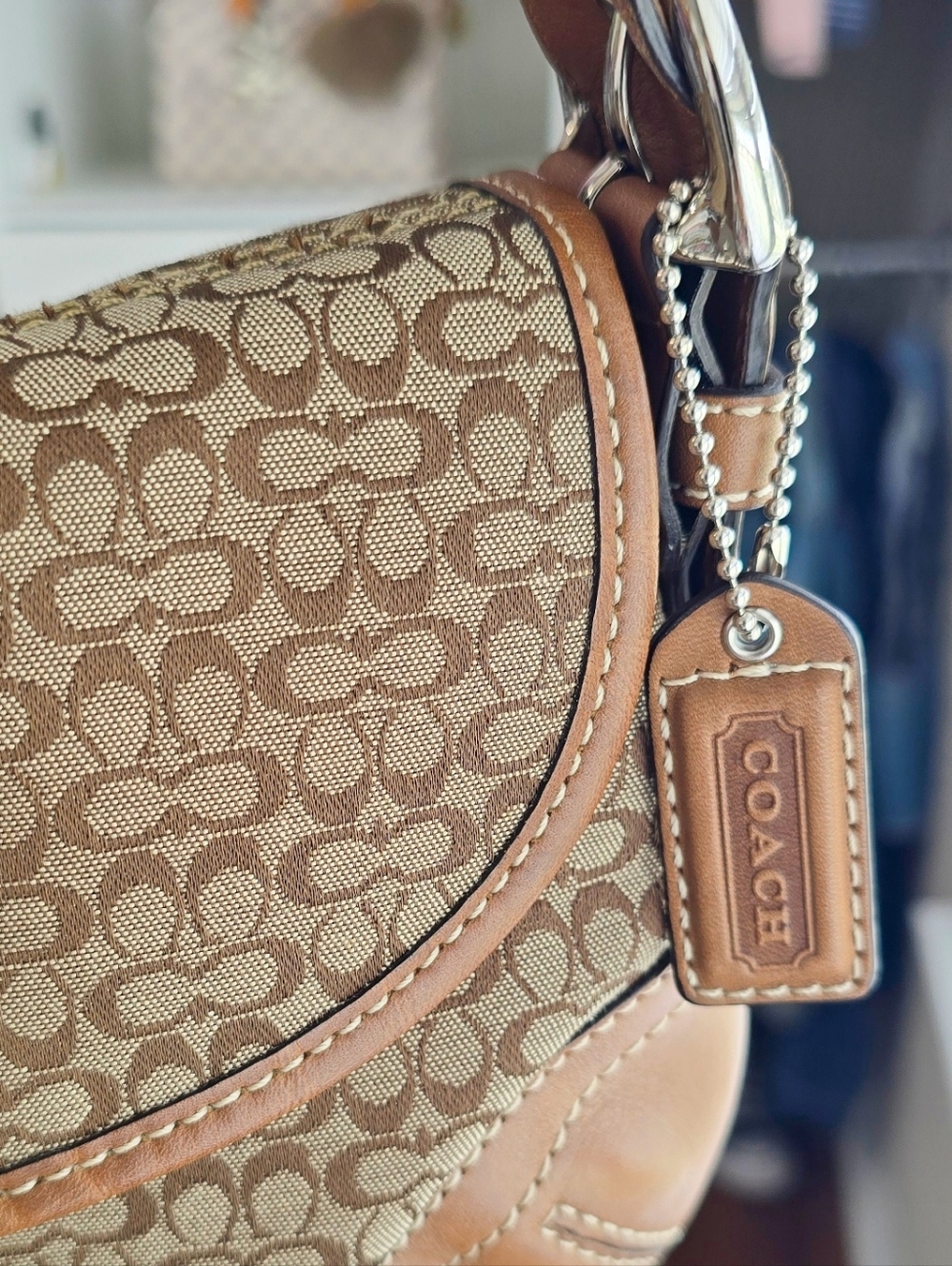 Coach Soho Flap  Signature Canvas Shoulder Bag in Tan and Brown -size Small - Picture 7 of 11